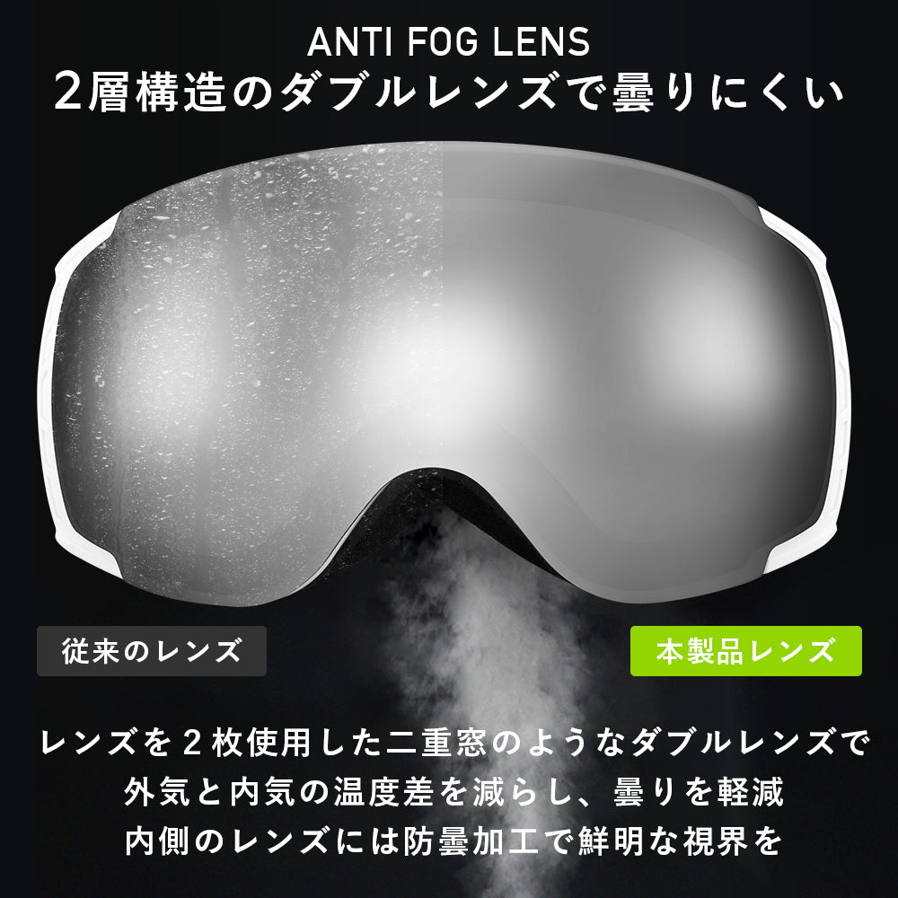 Qunature スノーゴーグル ダブルレンズ 球面 曇り止め UVカット