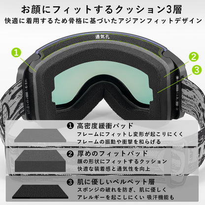 Qunature スノーゴーグル ダブルレンズ 球面 曇り止め UVカット