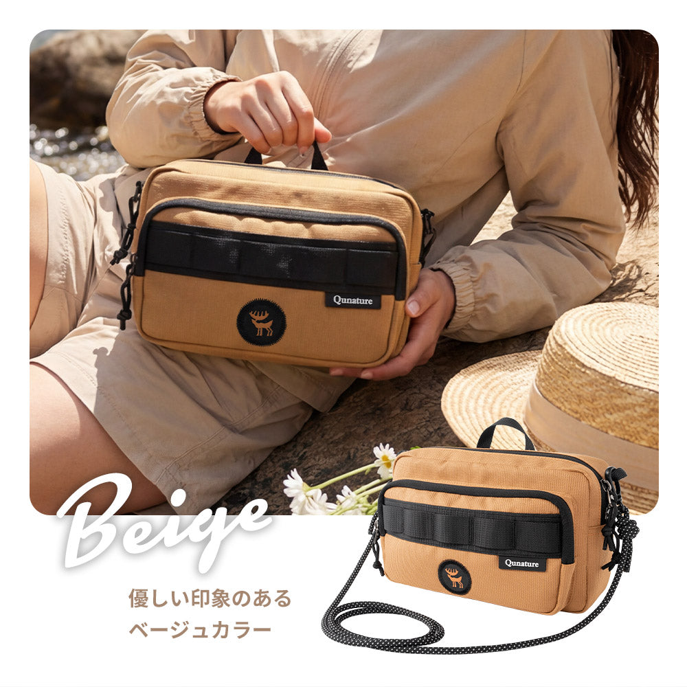 Qunature ショルダーバッグ 2WAY 約2.5L 撥水 耐裂 ダブルファスナー サブバッグ