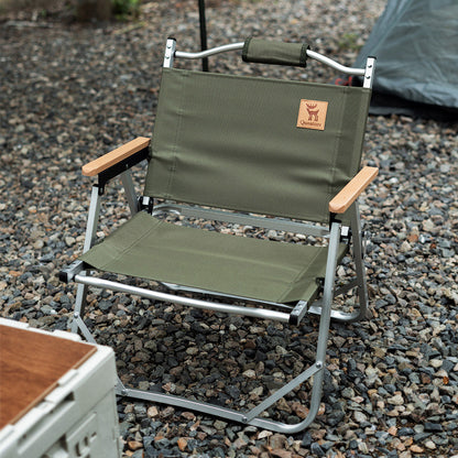 Qunature アウトドアチェア ローチェア 耐荷重120kg 木目アーム 折りたたみ