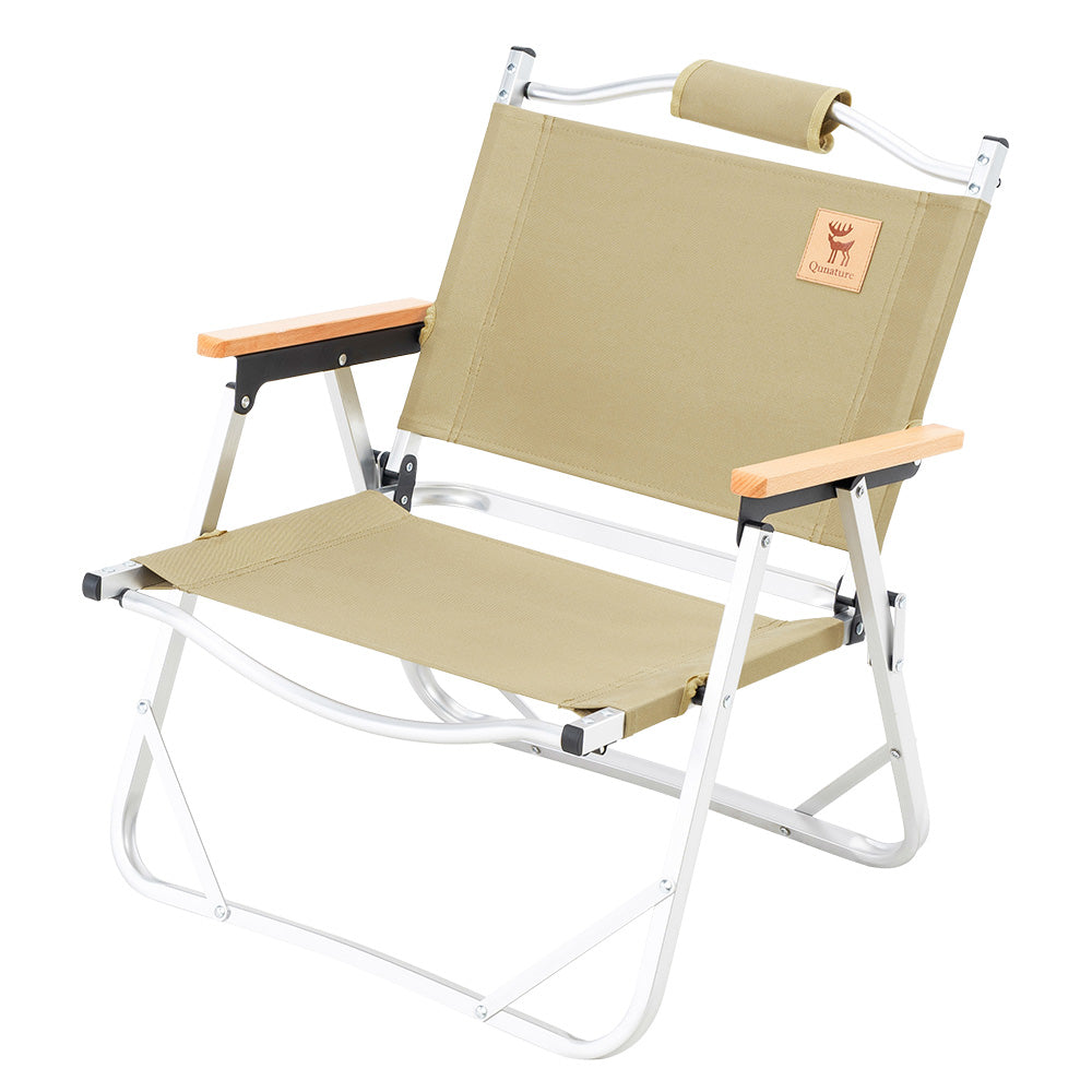 Qunature アウトドアチェア ローチェア 耐荷重120kg 木目アーム 折りたたみ
