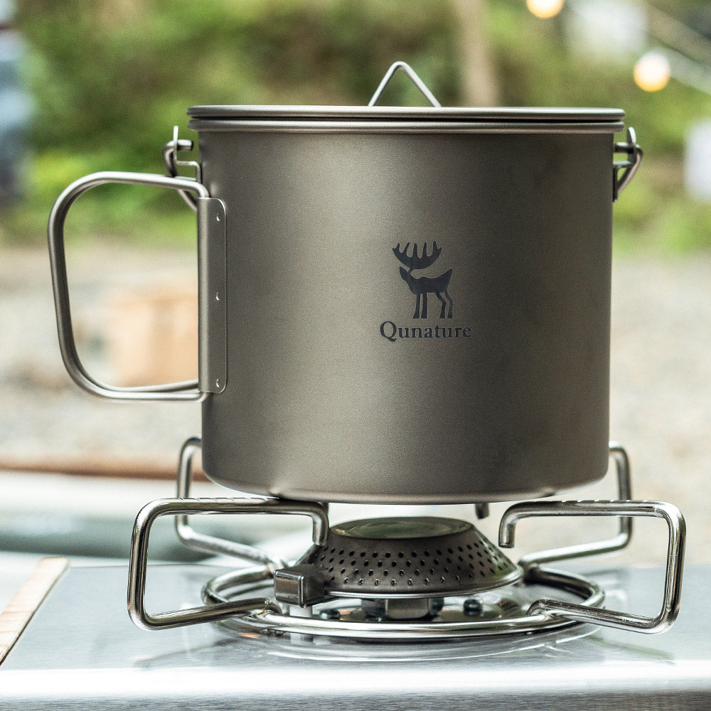 Qunature チタンクッカー 1.1L 直火対応 純チタン 蓋付き 折りたたみハンドル