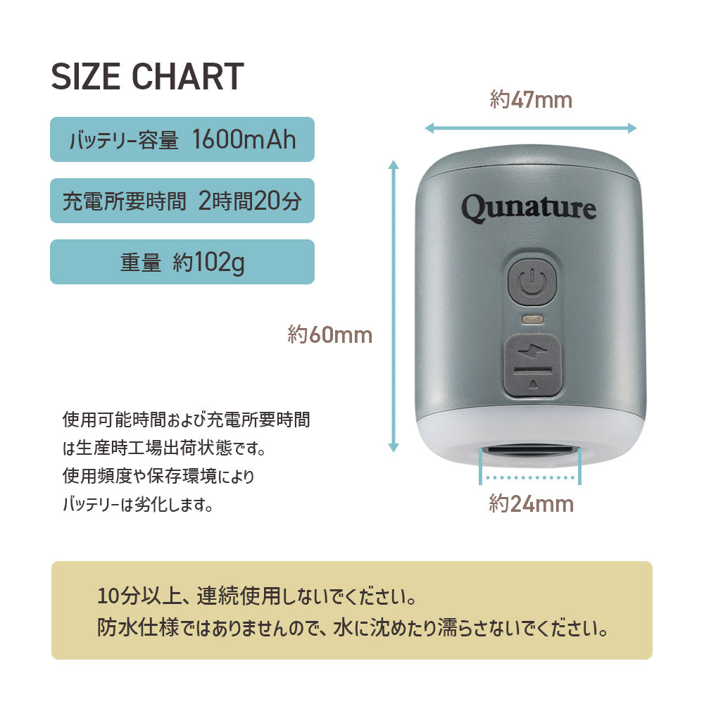 Qunature 電動ハンディエアポンプ Type-C充電式 空気抜き対応 ランタン機能搭載