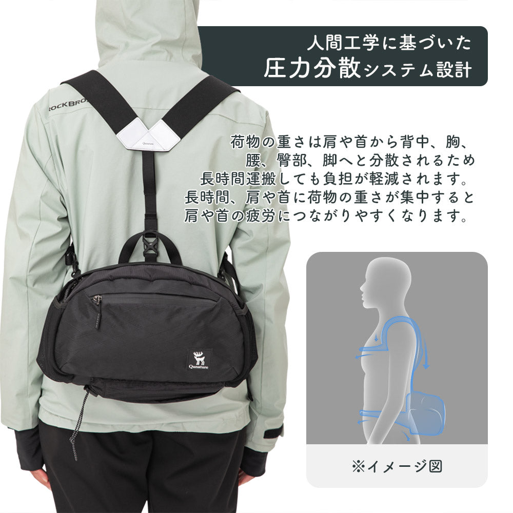 Qunature ウエストバッグ 7.9L Y字型ショルダーストラップ 背圧分散システム