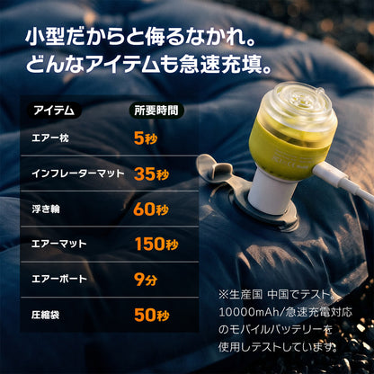 Qunature 超軽量エアーポンプ 29g 電動空気入れ USB-C給電